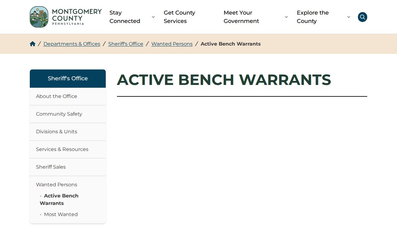 Montgomery County official active bench warrants record page
