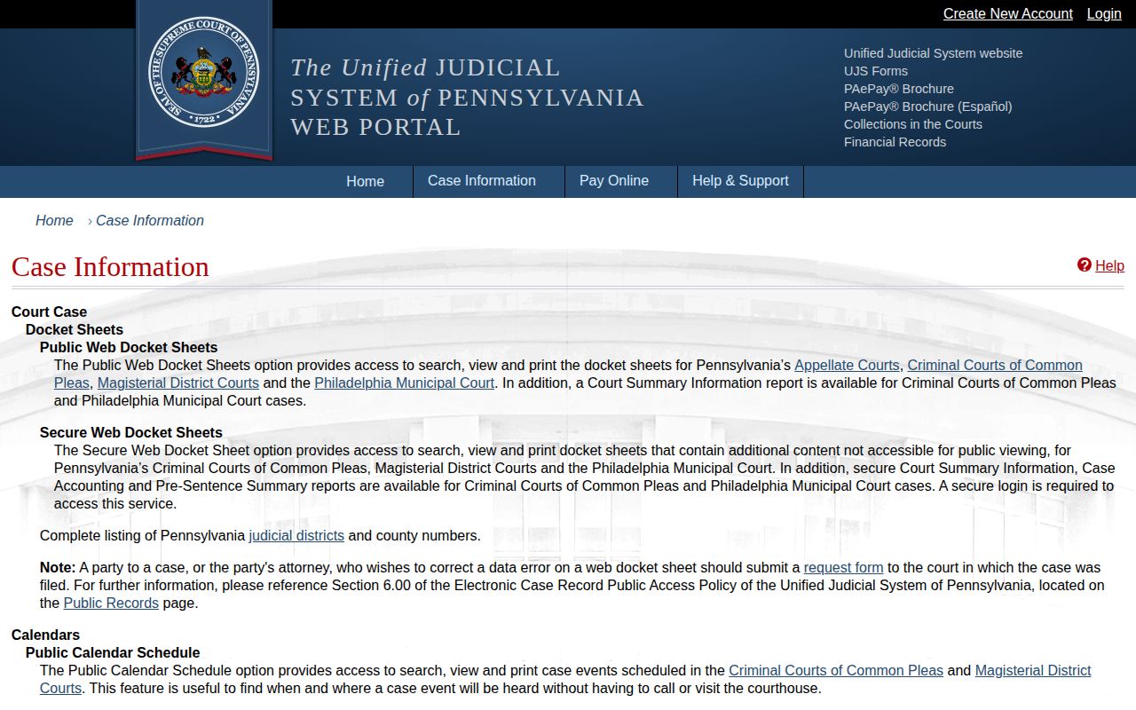 Pennsylvania UJS public case-information search for Montgomery County records